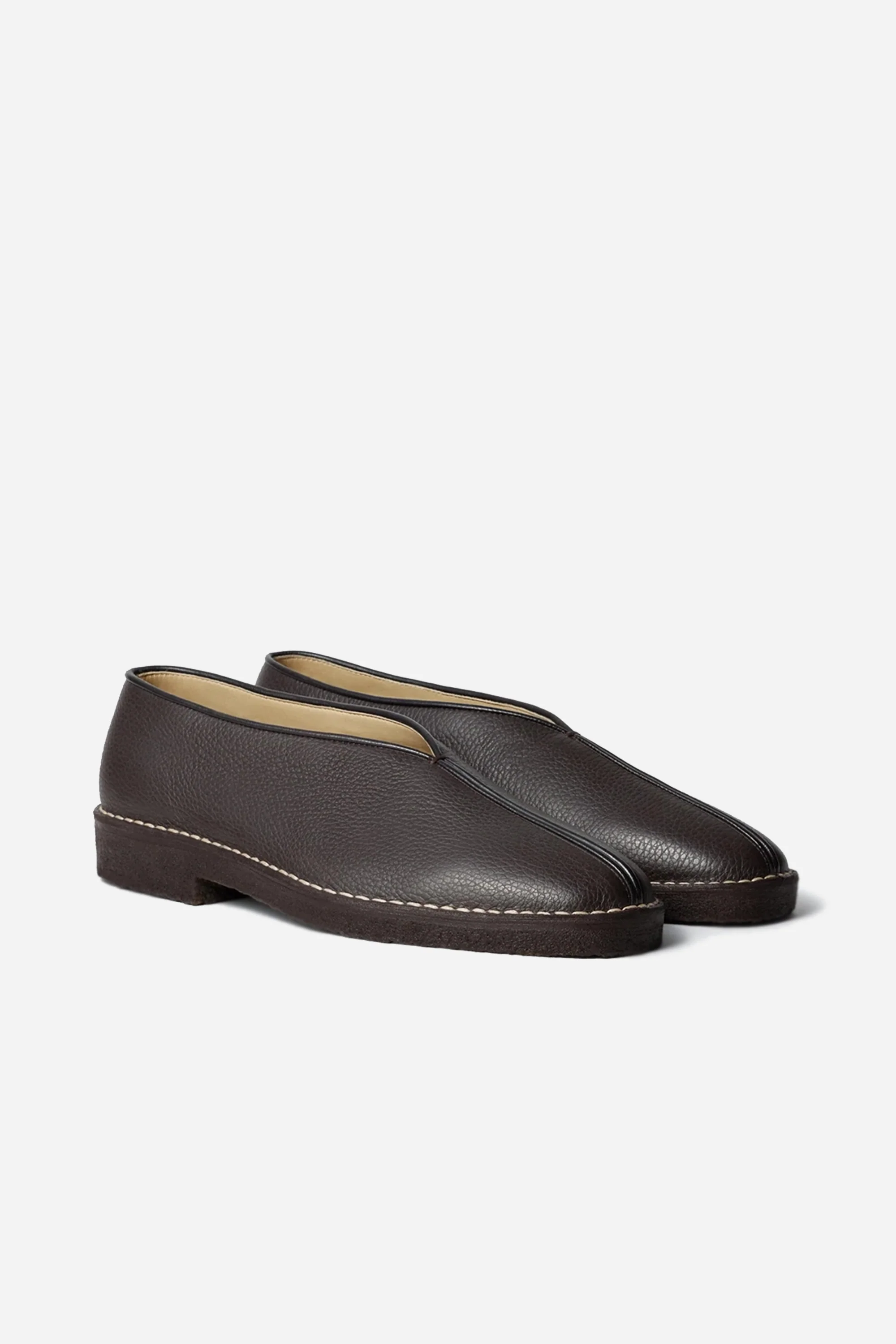 Womens Piped Crepe Slippers Dark Brown - Image 2